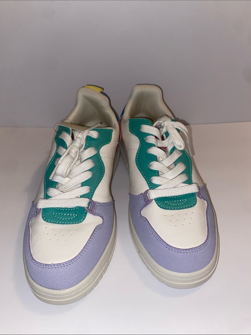 No Boundaries White Sneakers with Teal and Lavender Accents